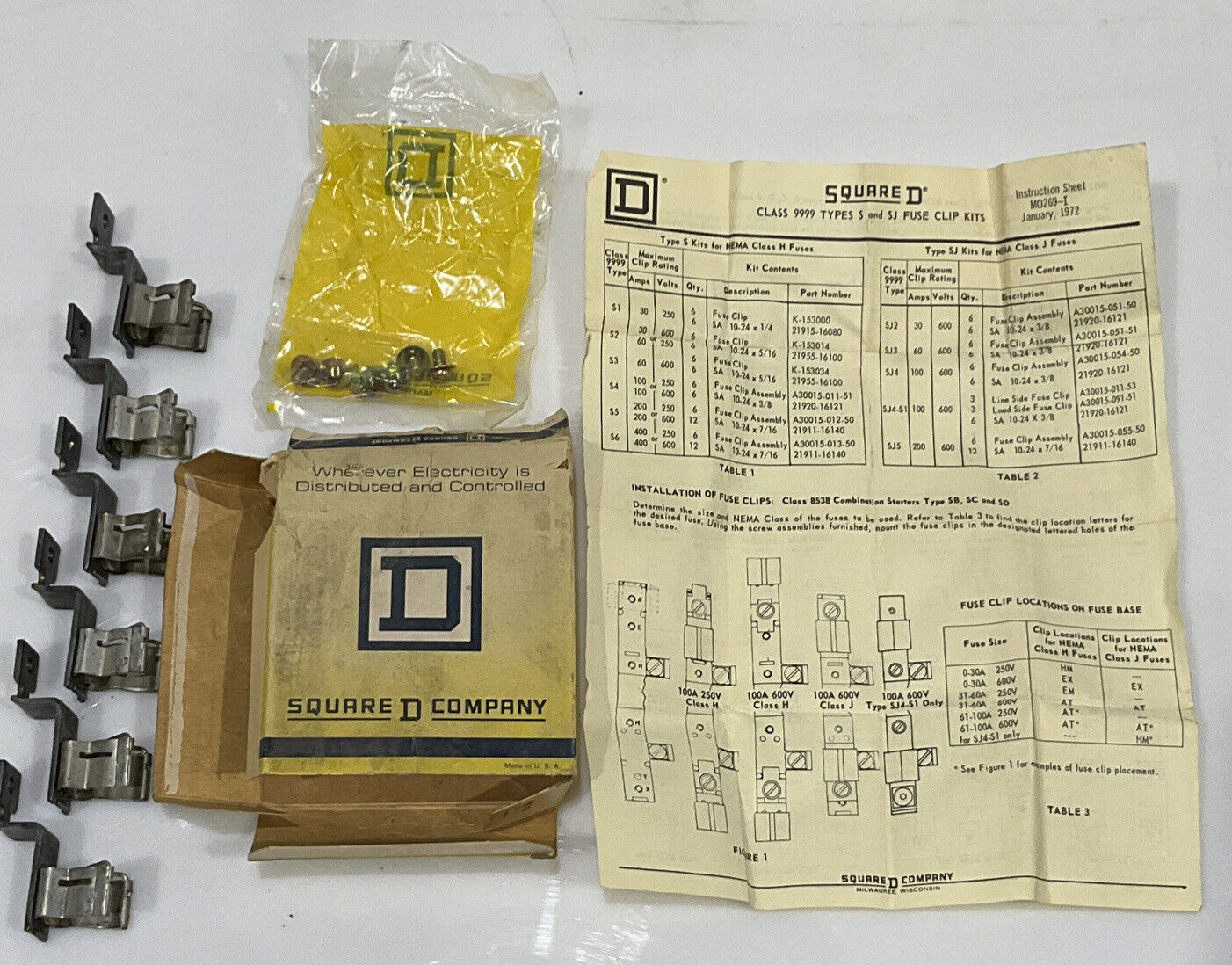 SQUARE D 9999 S12 CLASS 1 FUSE CLIP KIT 30A 600V 555