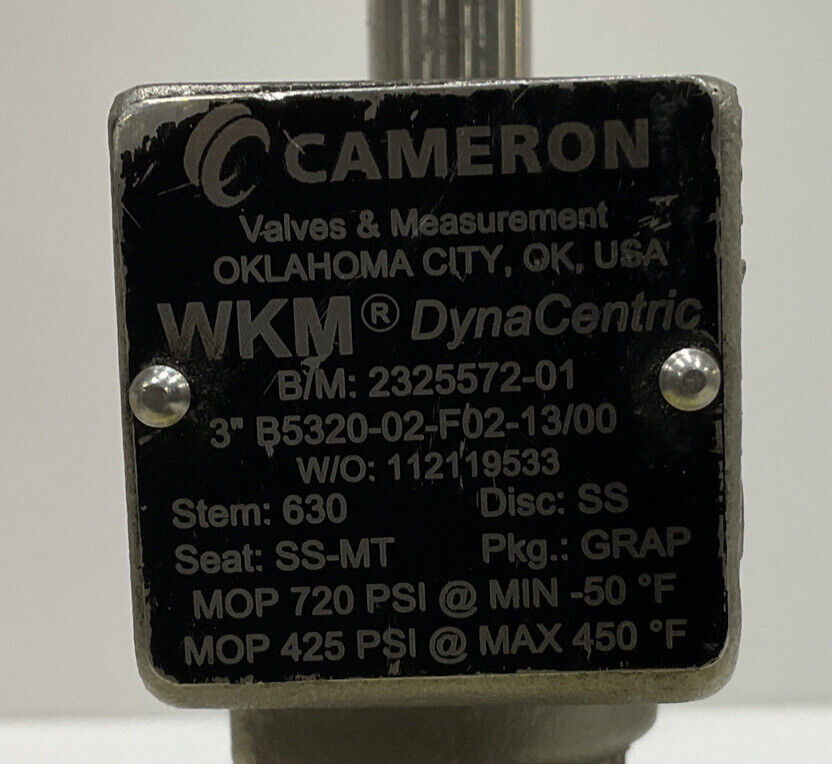 CAMERON WKM DYNACENTIC 2325572-01 3” B5320-02-F02-13/00 VALVE 678