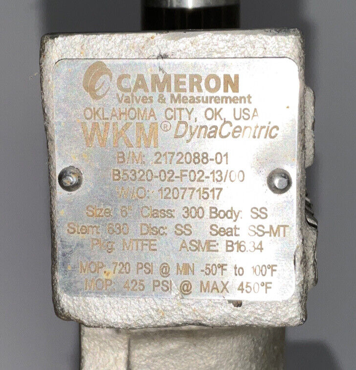 CAMERON WKM DYNACENTRIC 2172088-01 B5320-02-F02-13/00 120771517 VALVES