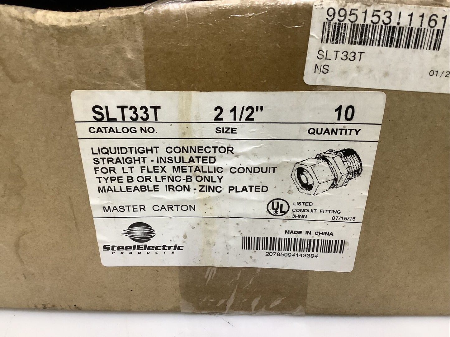 STEEL ELECTRIC SLT33T LIQUIDTIGHT CONNECTOR INSULATED 2-1/2IN - QTY 10 ECH