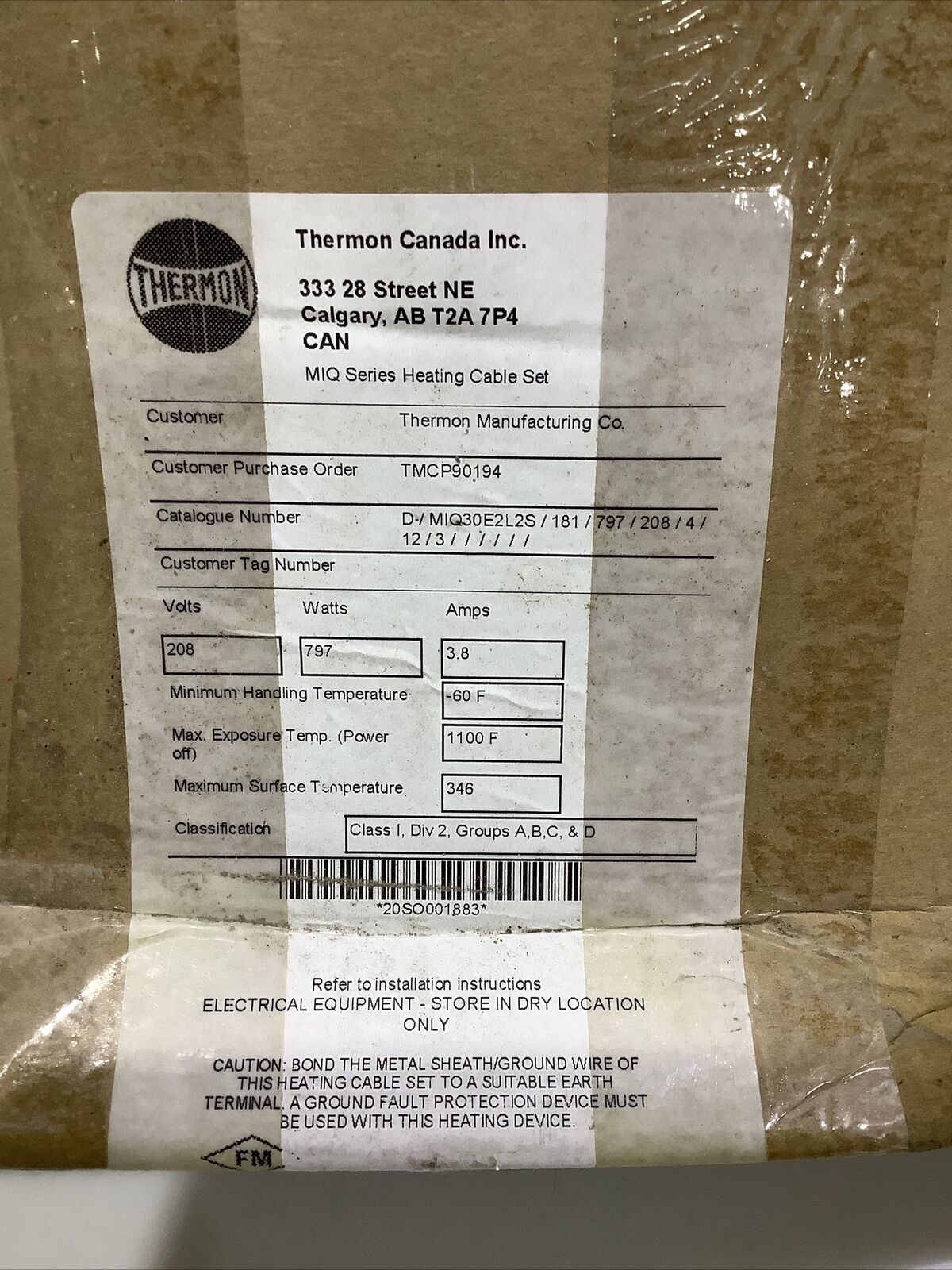 THERMON MIQ30E2L2S D/MIQ-30E2L-2S/181/797 HEAT CABLE SET 181 FEET ECH