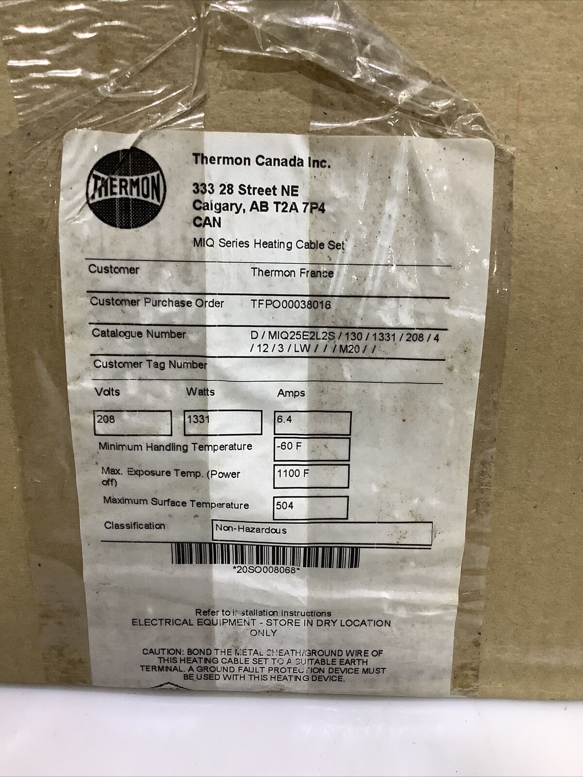 THERMON MIQ25E2L2S D/MIQ-25E2L-2S/130/1331 HEAT CABLE SET 130 FEET ECH