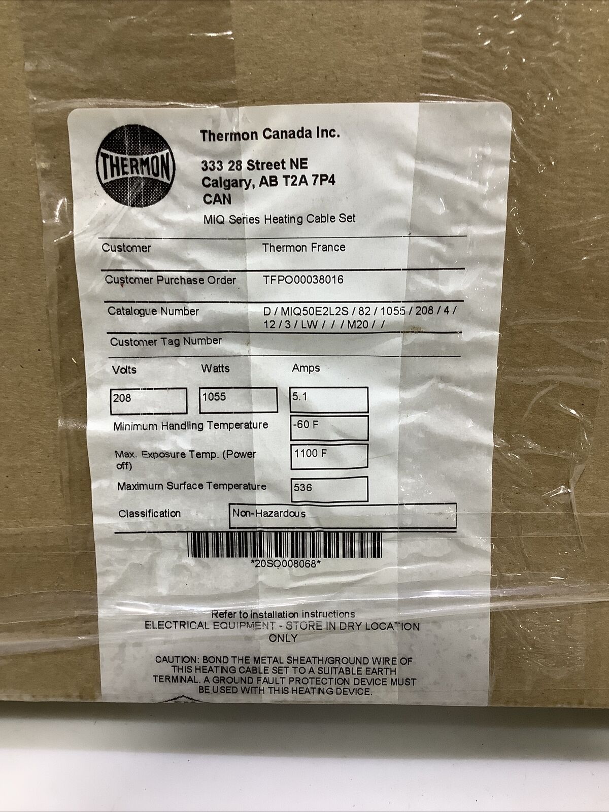 THERMON MIQ50E2L2S D/MIQ-50E2L-2S/82/1055 HEAT CABLE SET 82 FEET ECH