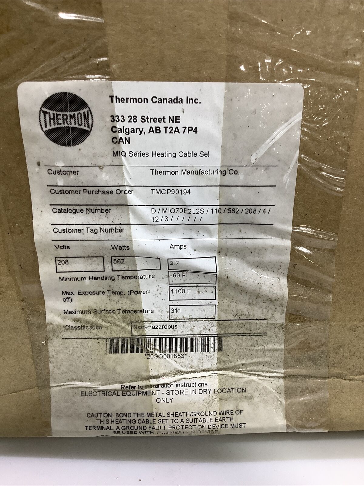THERMON MIQ70E2L2S D/MIQ-70E2L-2S/110/562 HEAT CABLE SET 110 FEET ECH