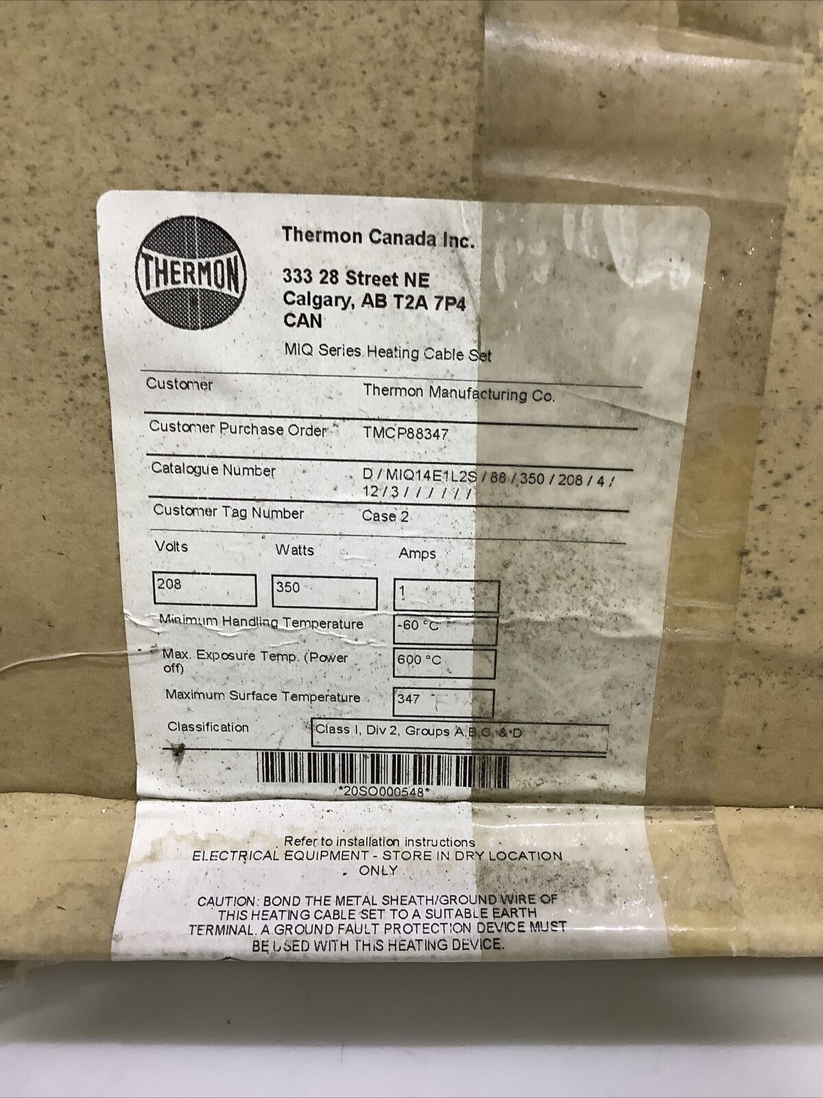 THERMON MIQ14E1L2S D/MIQ-14E1L-2S/88/350 HEAT CABLE SET 88 FEET ECH