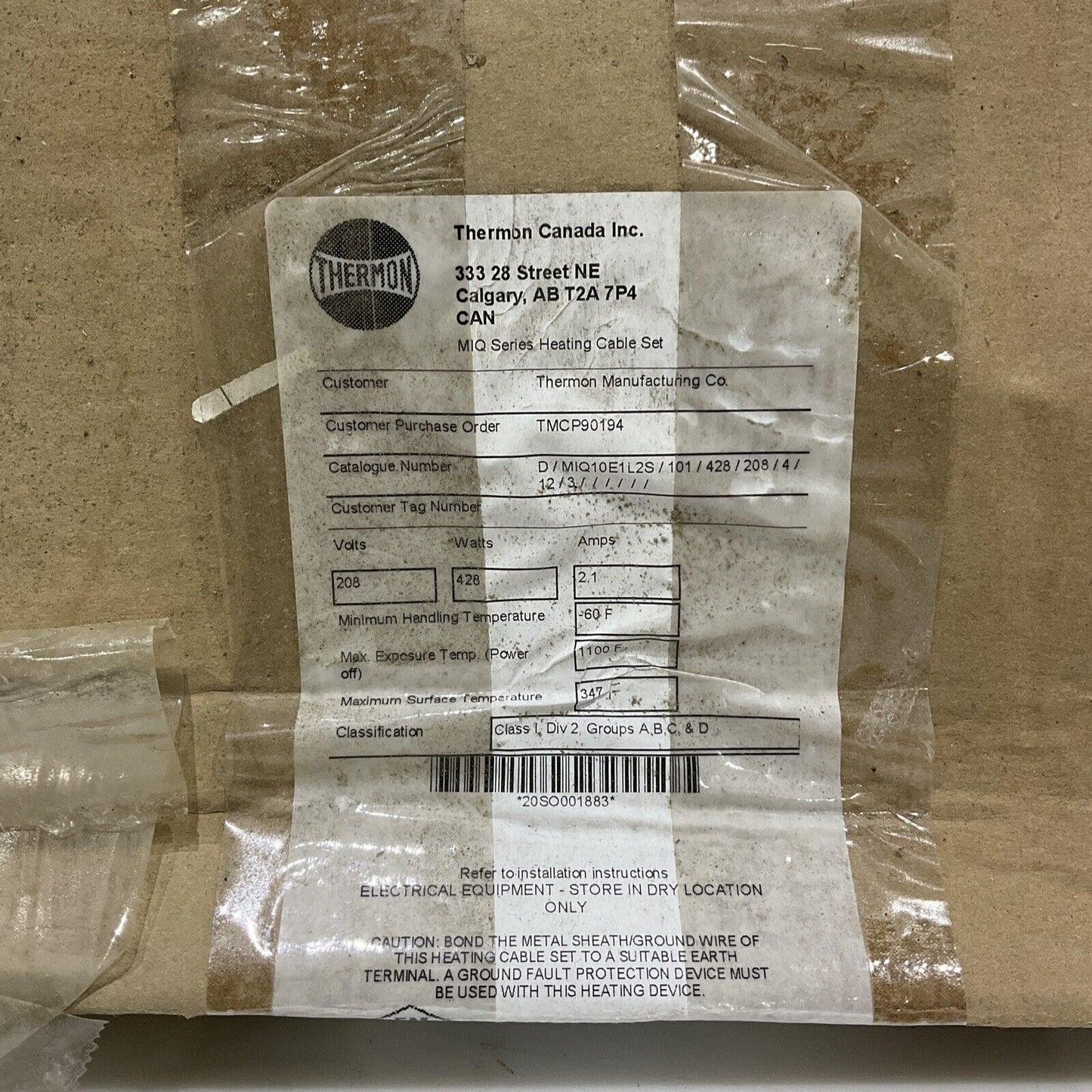THERMON D/MIQ10E1L25/101/428/208/4/12/3 CABLE HEATING SET 101 FEET ECH