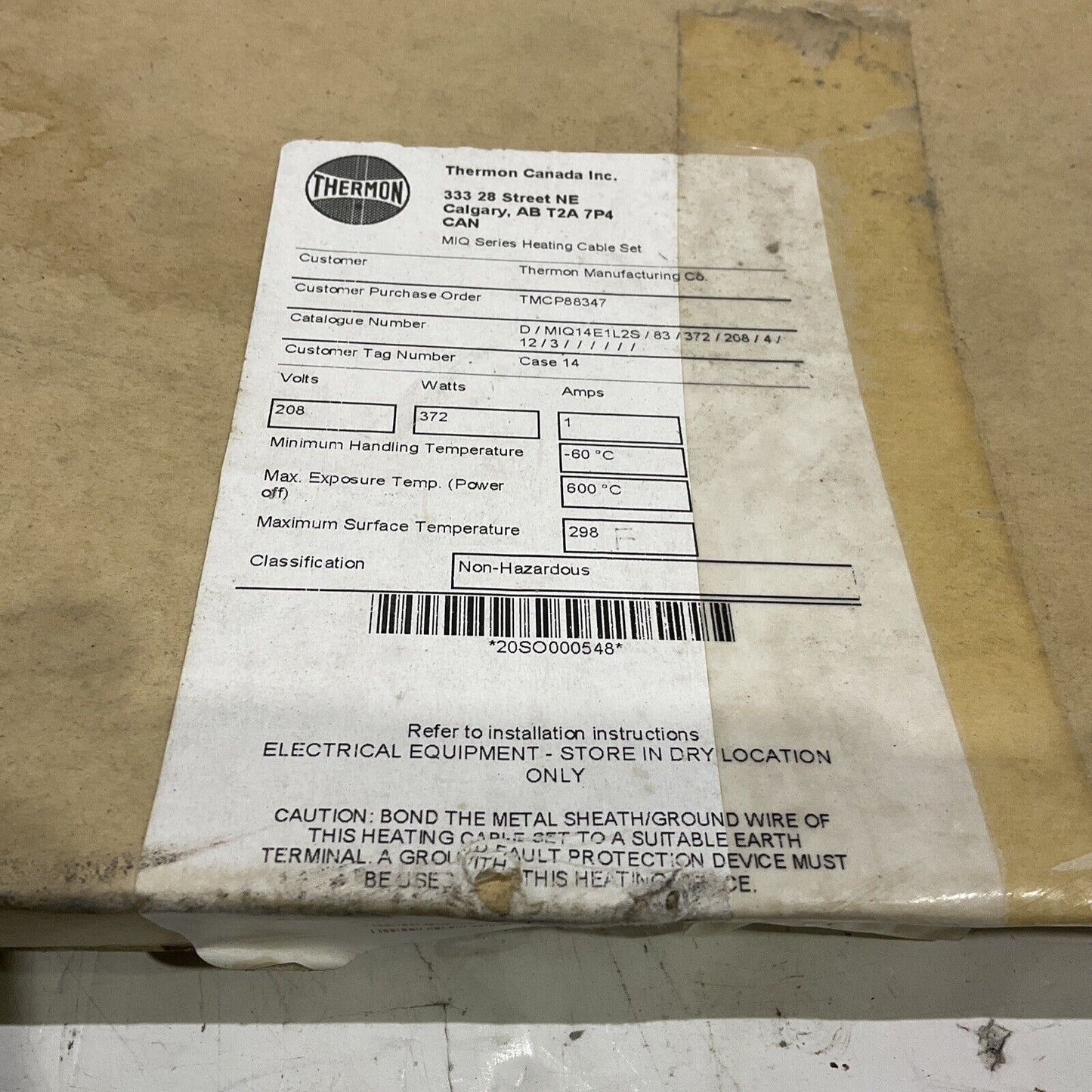 THERMON D/MIQ14E1L2S/83/372/208/4/12/3 CABLE HEATING SET 83 FEET ECH