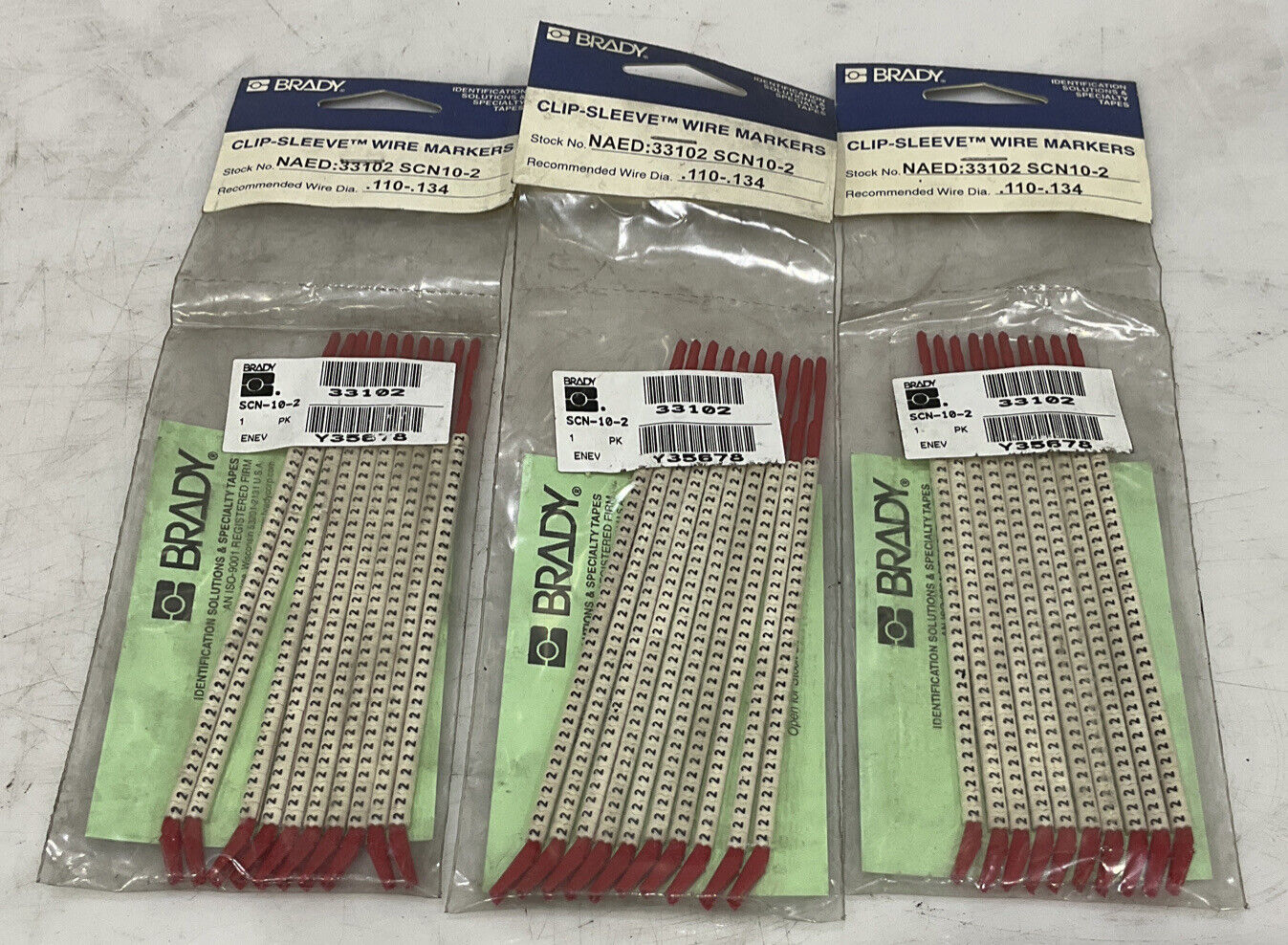 BRADY SCN-10-2 CLIP-SLEEVE WIRE MARKERS LOT OF 3 476