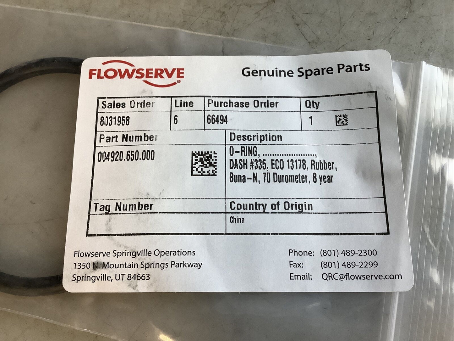 FLOWSERVE 004920.650.000 O-RING BUMA-N 70 DUROMETER 476
