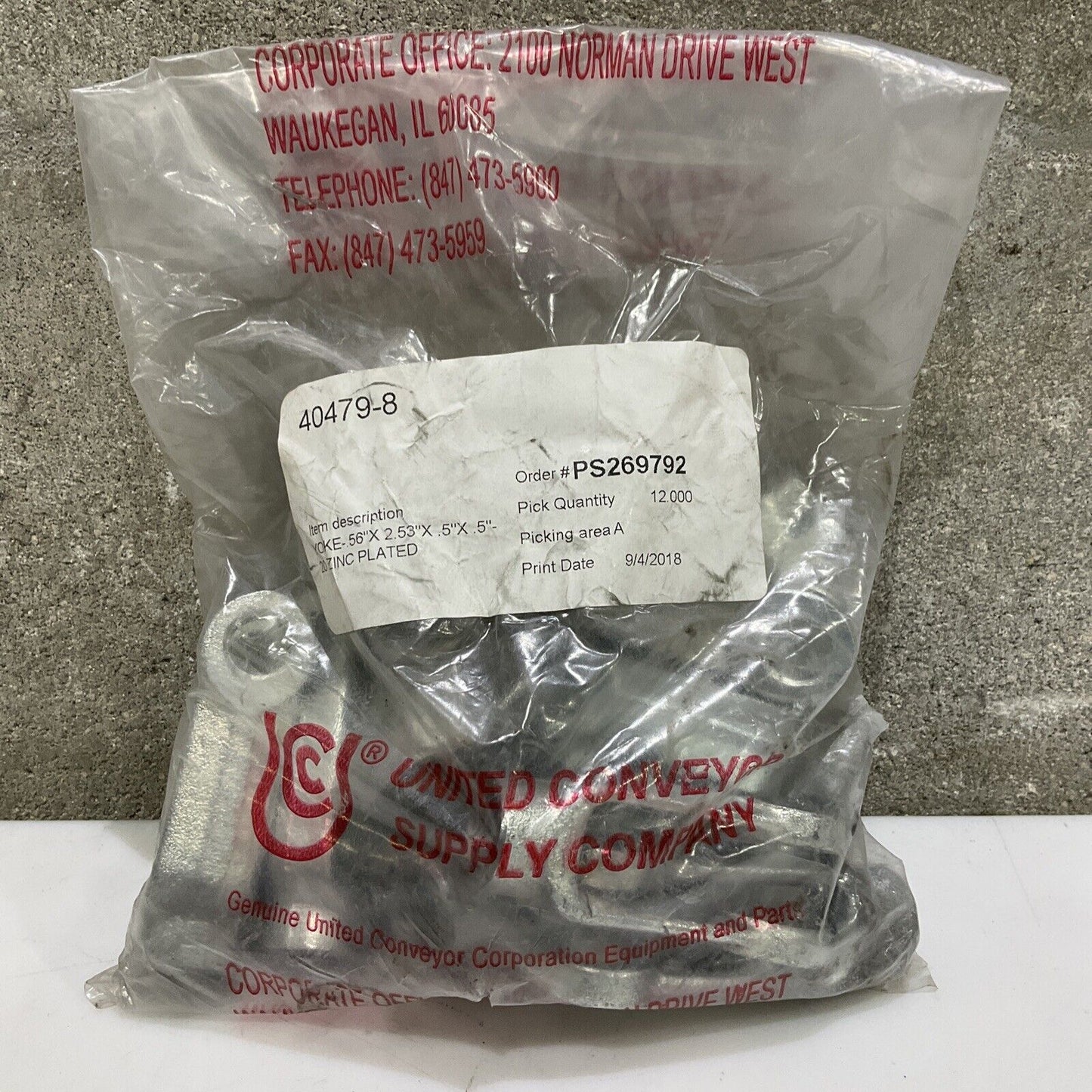 UNITED 40479-8 YOKE .56” X 2.53” X .5” X 5” 20 ZINC PLATED LOT OF 12 476