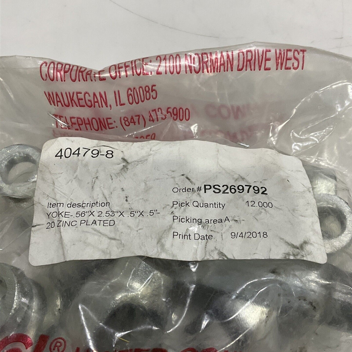 UNITED 40479-8 YOKE .56” X 2.53” X .5” X 5” 20 ZINC PLATED LOT OF 12 476