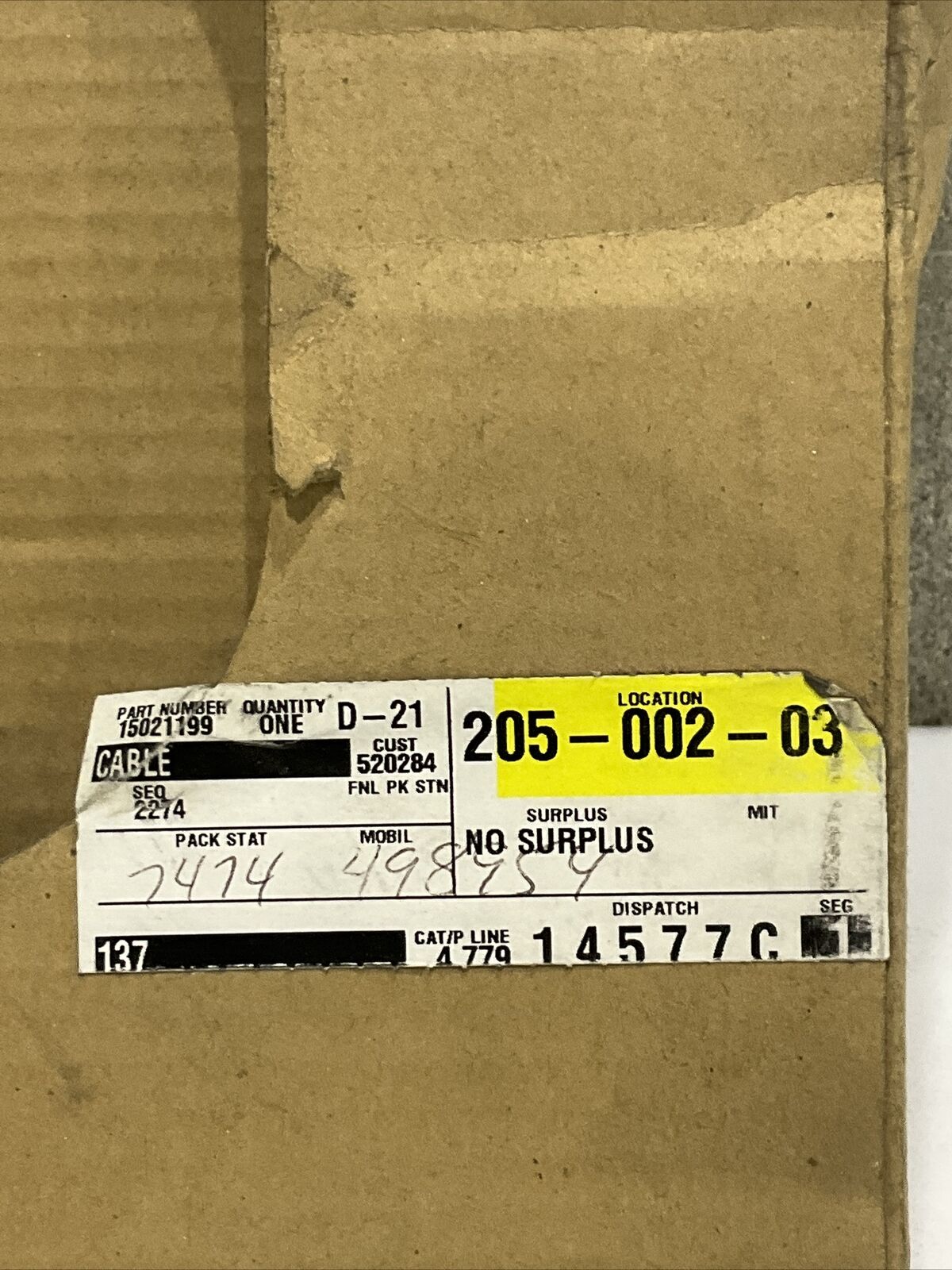 GM OEM GENUINE 15021199 LEFT REAR BRAKE CABLE 476