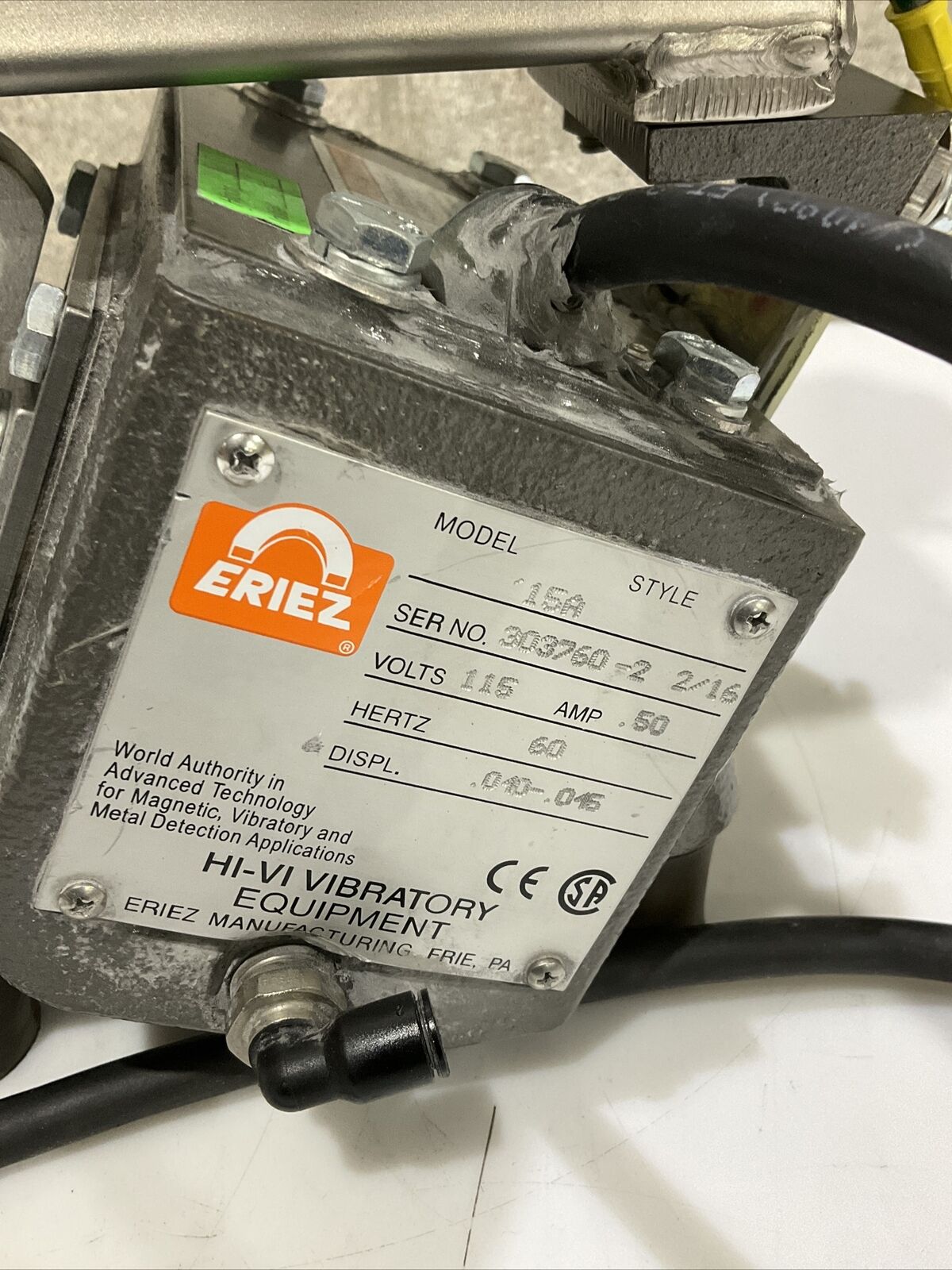 ERIEZ 15A 303760-2 2/16 VIBRATING PAN FEEDER CDM 115V .50 AMP 60 HZ CDM