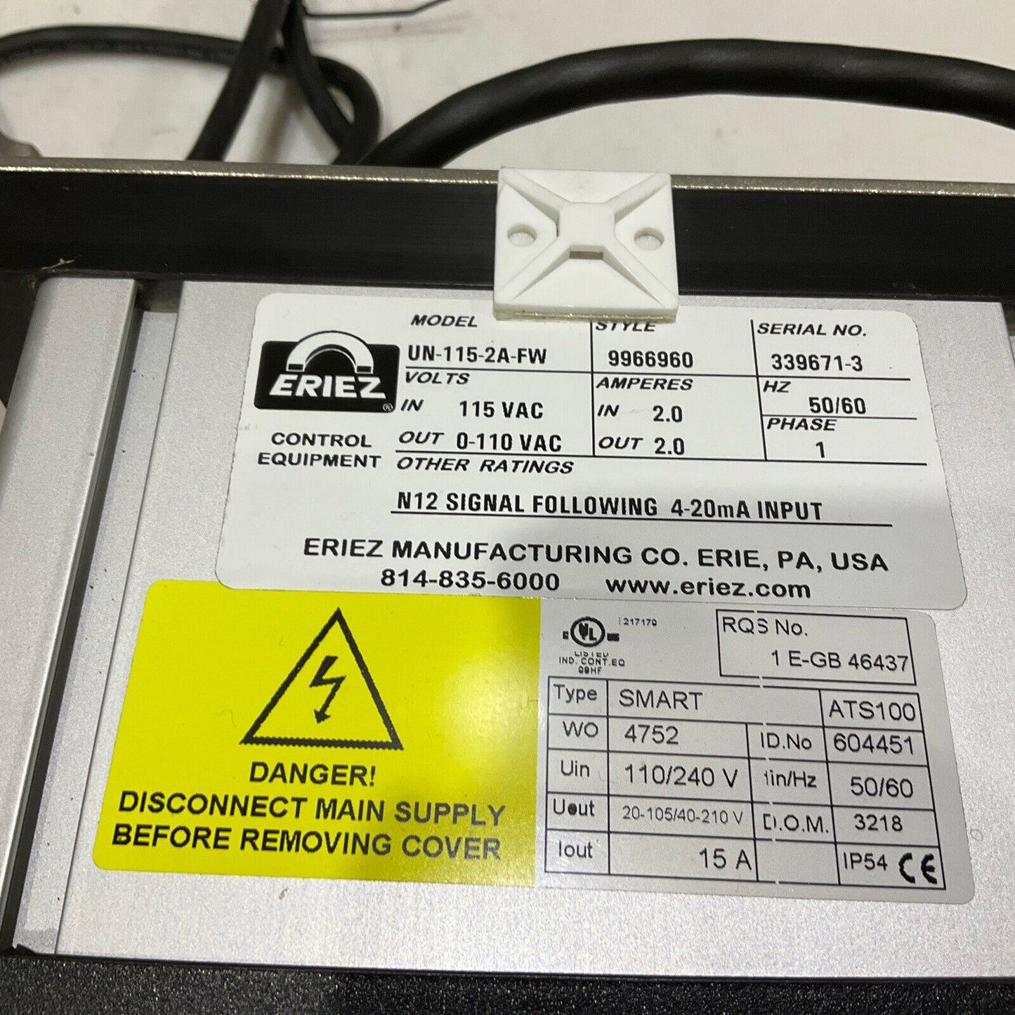 ERIEZ UN-115-2A-FW VIBRATORY FEEDER CONTROL 15A VIBRATING PAN FEEDER CDM