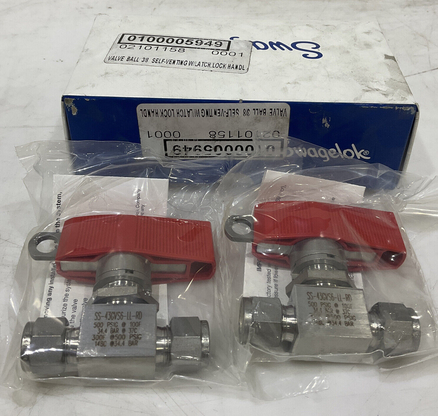SWAGELOK SS-43GVS6-LL-RD BALL VALVE LOT OF 2 476