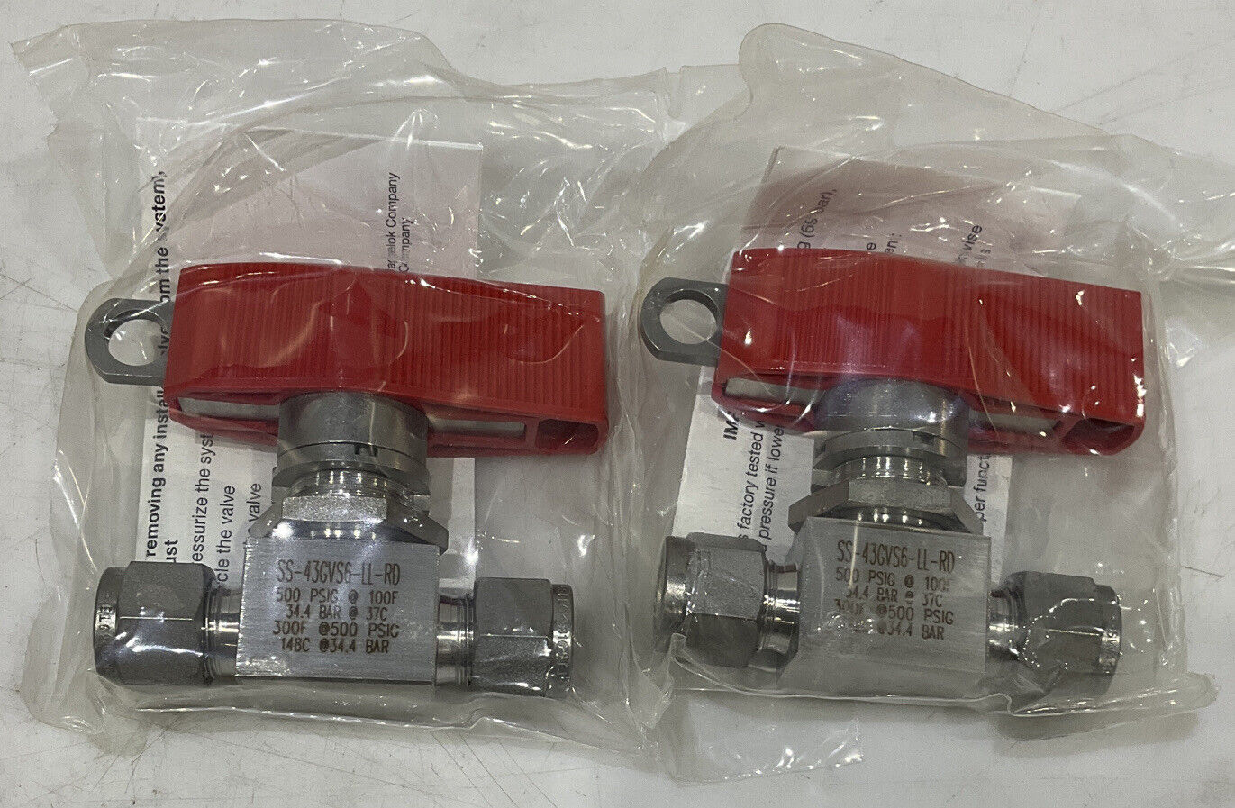 SWAGELOK SS-43GVS6-LL-RD BALL VALVE LOT OF 2 476