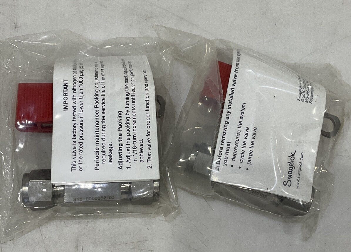 SWAGELOK SS-43GVS6-LL-RD BALL VALVE LOT OF 2 476