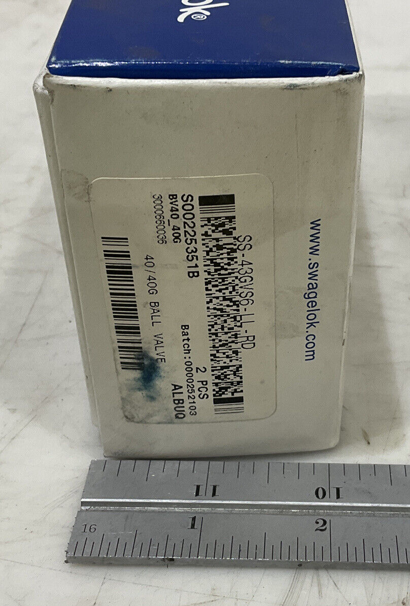 SWAGELOK SS-43GVS6-LL-RD BALL VALVE LOT OF 2 476