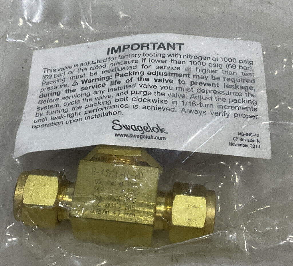 SWAGELOK B-43VS6-LL-RD BALL VALVE 0000214621 476