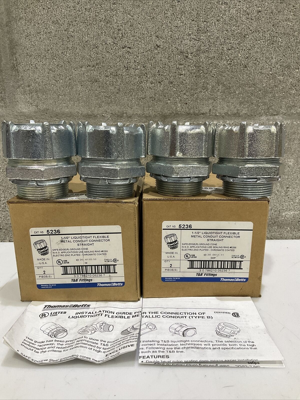 THOMAS & BETTS 5236 LIQUIDTIGHT FLEXIBLE METAL CONDUIT CONNECTOR LOT OF 4 373