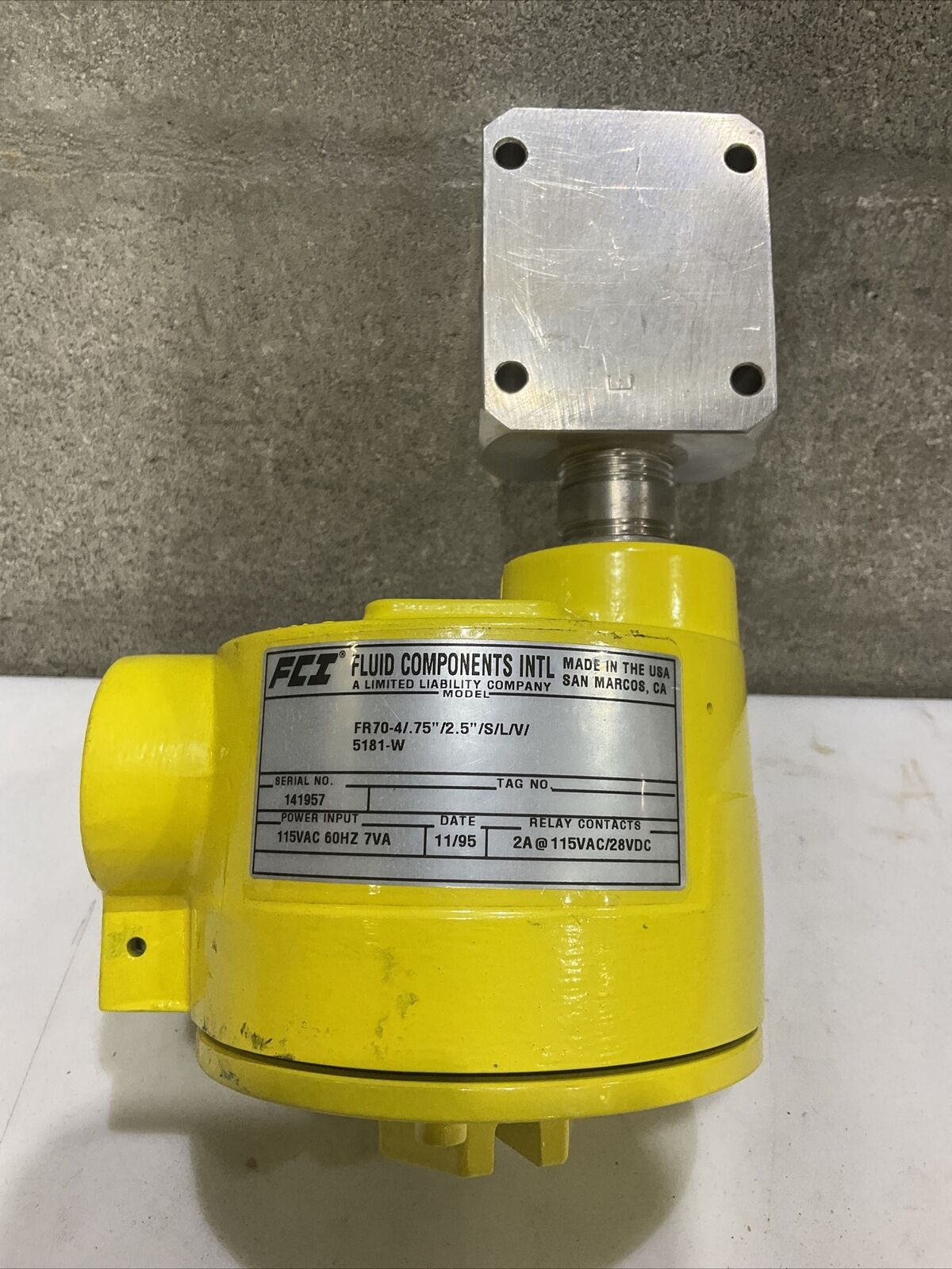 FCI FR70-4 FLOW SWITCH MONITOR .75” 2.5” S L V 5181-W 115VAC 60HZ 7VA 373