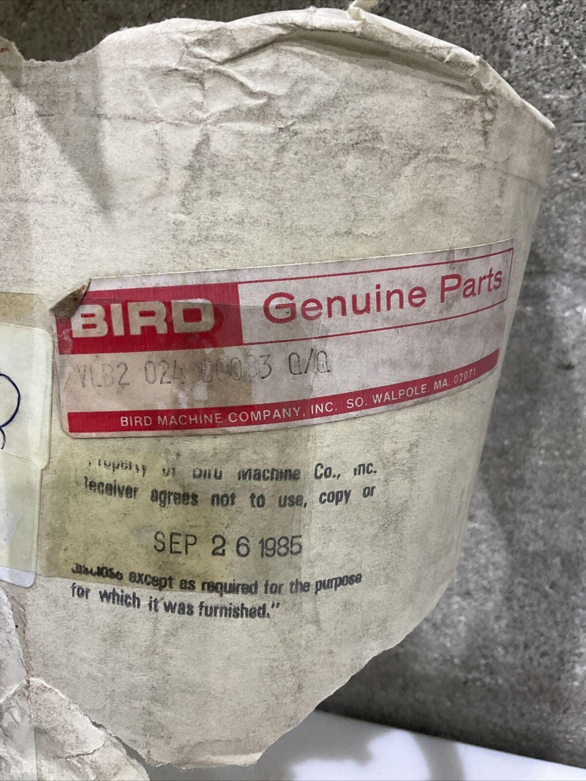 BIRD MACHINE COMPANY VLB2 024 00083 Q/Q VLB202400083QZQ BUSHING VINTAGE 373