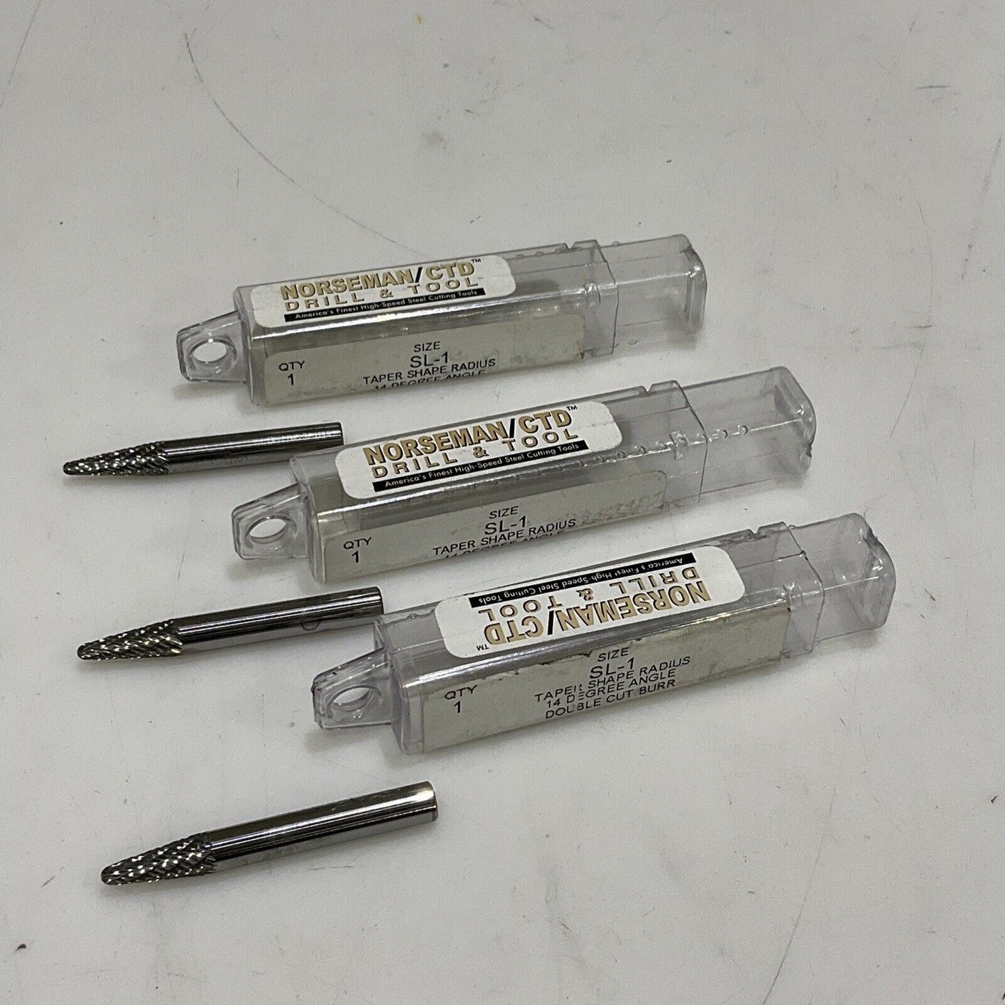 NORSEMAN SL-1 TAPER SHAPE RADIUS 14 DEGREE ANGLE DOUBLE CUT BURR LOT OF 3 373