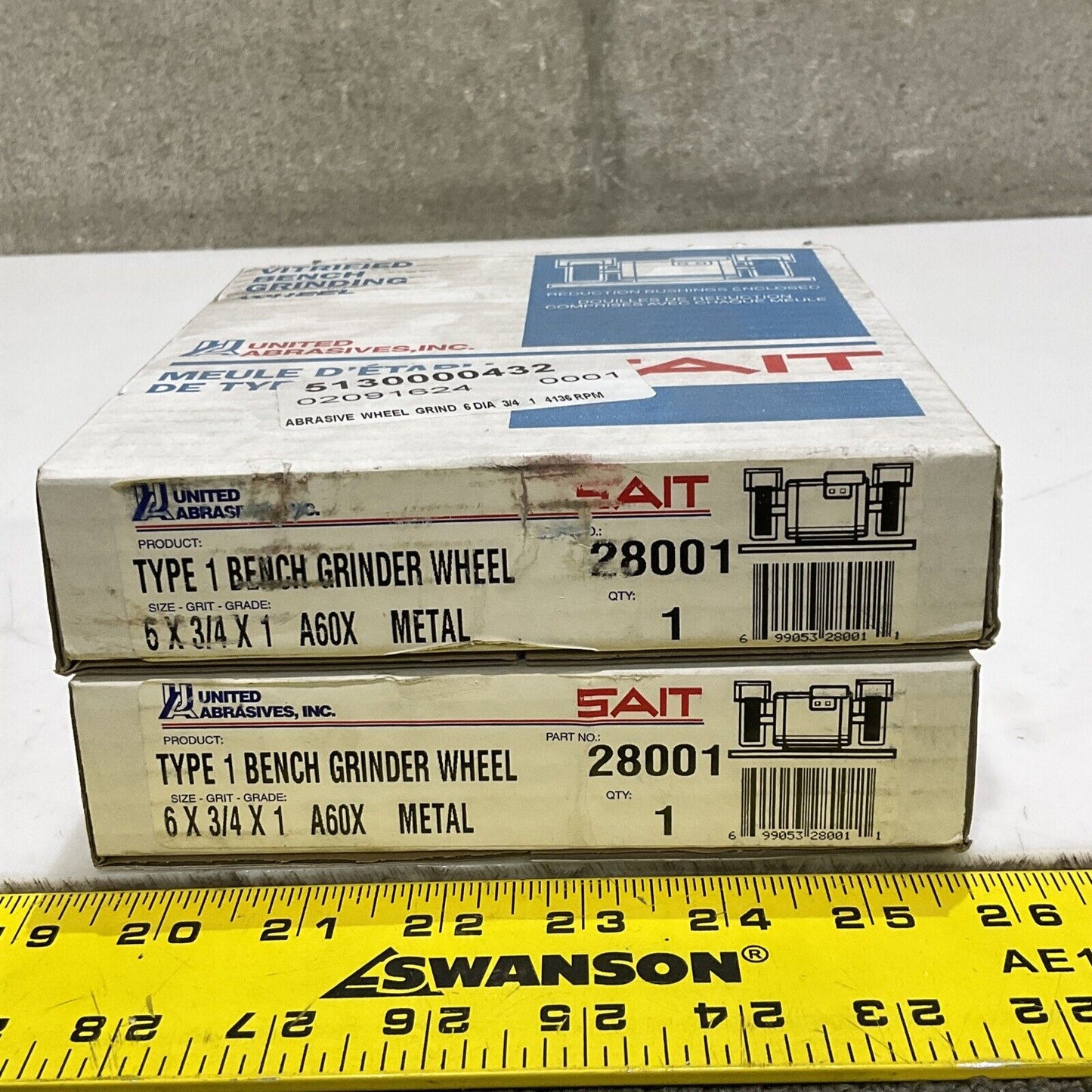 SAIT 28001 BENCH GRINDER WHEEL TYPE 1 6 X 3/4 X 1 A60X METAL LOT OF 2 373