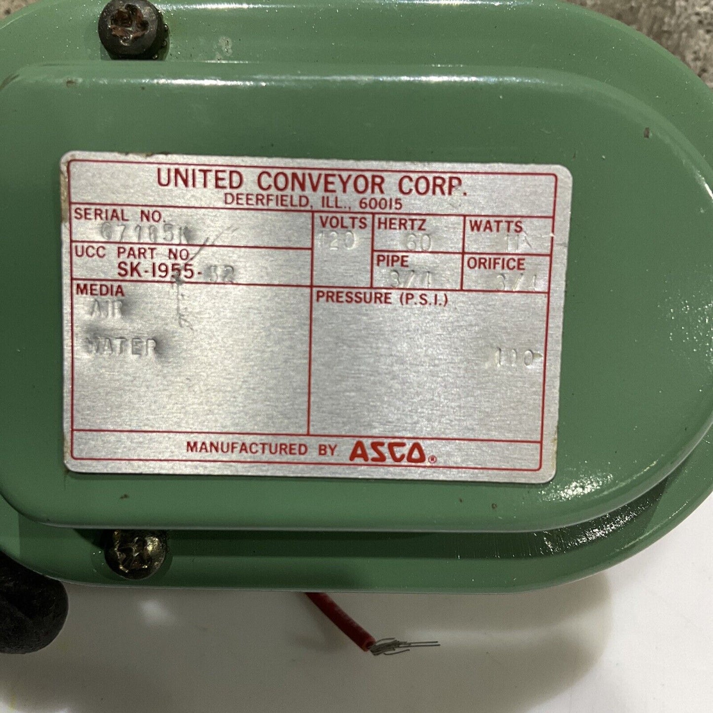 ASCO SK-1955-52 SOLENIOD VALVE 2-WAY 120 VOLTS 11 WATTS 100 PSI 373