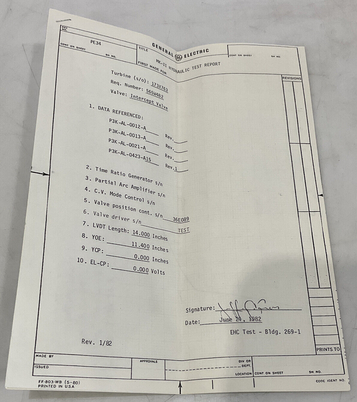GENERAL ELECTRIC 1F1-D001 115D2279G1 IV POS CONT 373