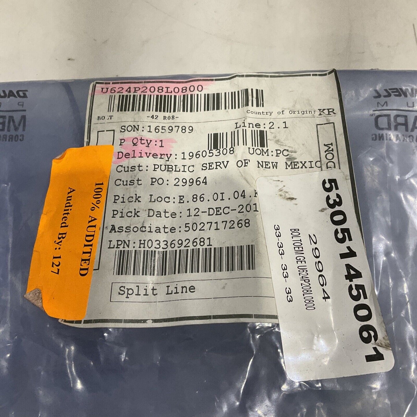 GENERAL ELECTRIC U624P208L0800 TURBINE BOLT 373