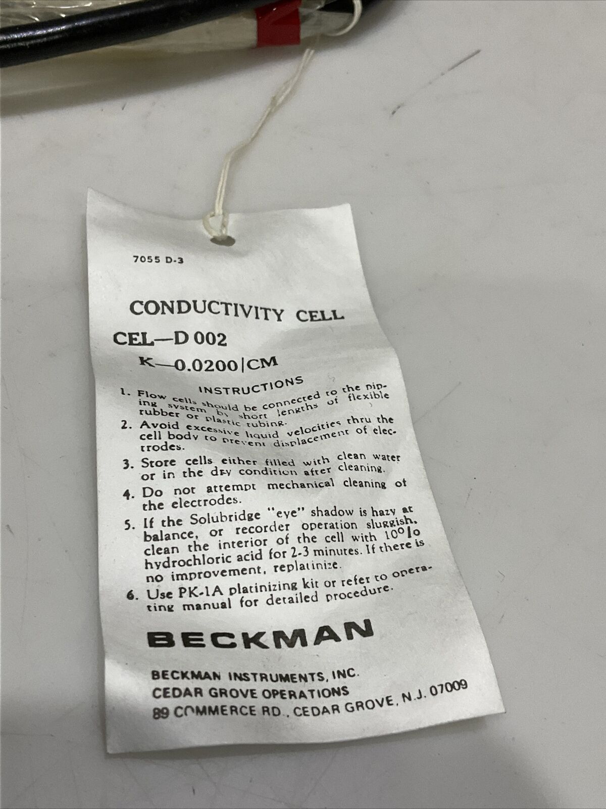 BECKMAN 8501200 CEL-D 002 K-0.0200/CM CONDUCTIVITY CELL 373