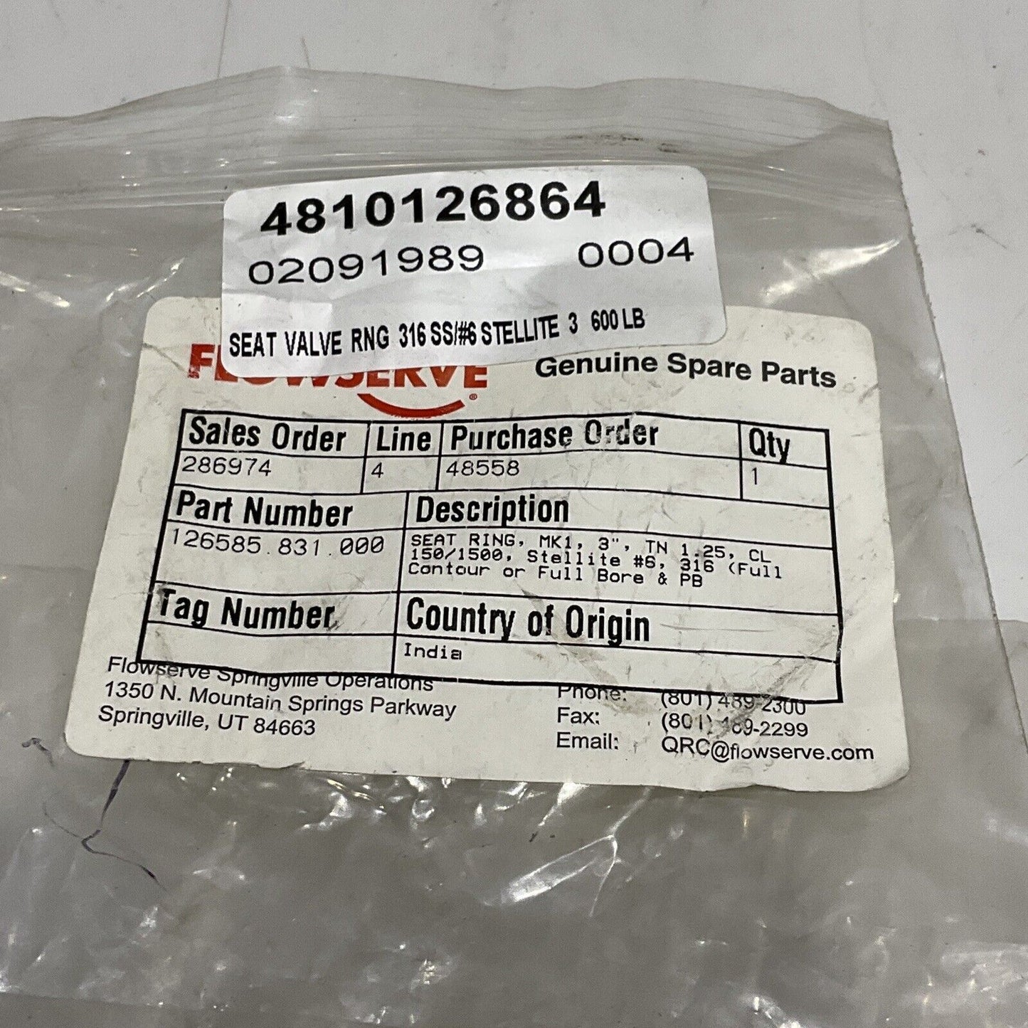 FLOWSERVE 126585.831.000 SEAT RING MK1 3” TN 1.25 CL 150/1500 373