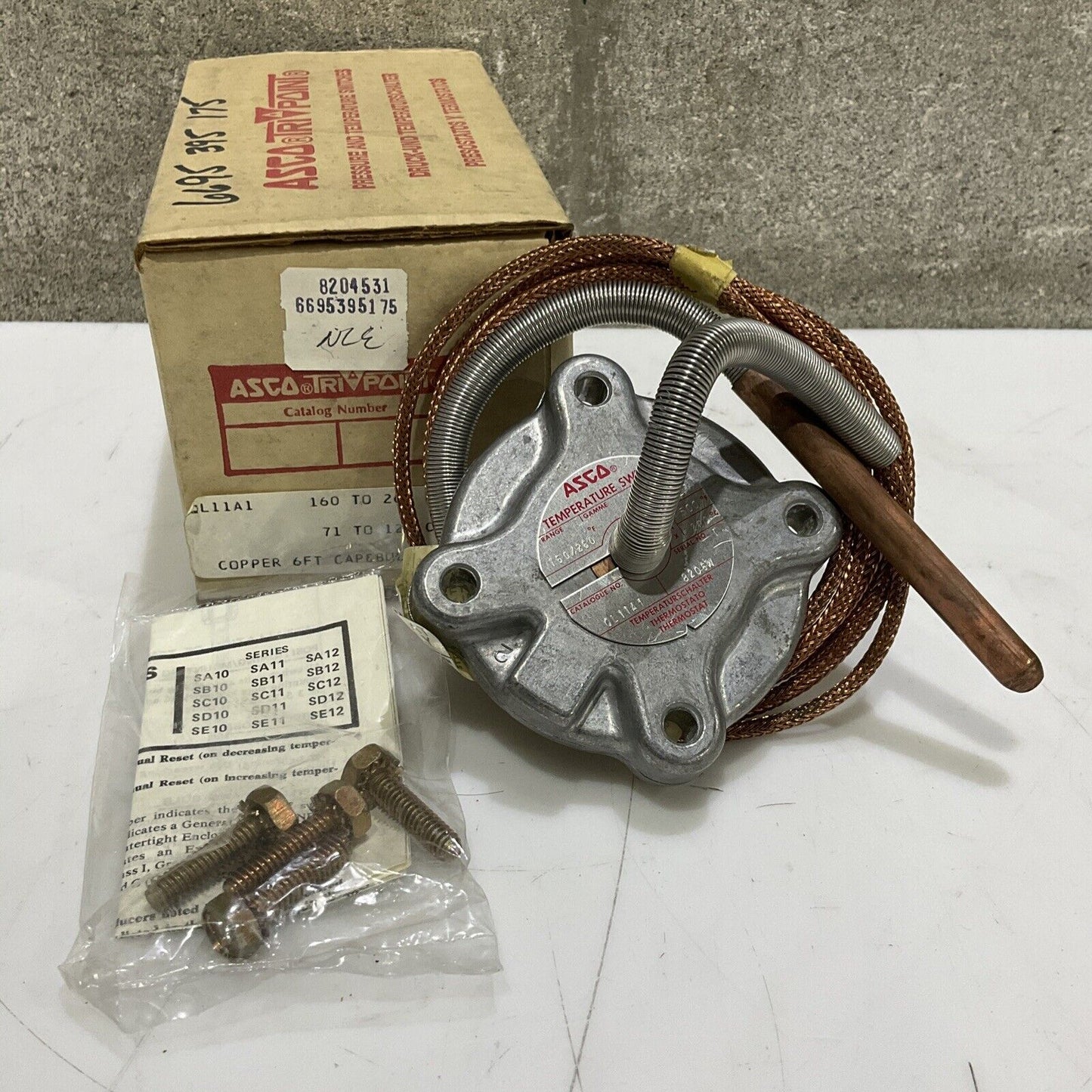 ASCO QL11A1 TEMPERATURE TRANSDUCER SWITCH 160-260F W/ 6FT COPPER TEMP SENSOR 373