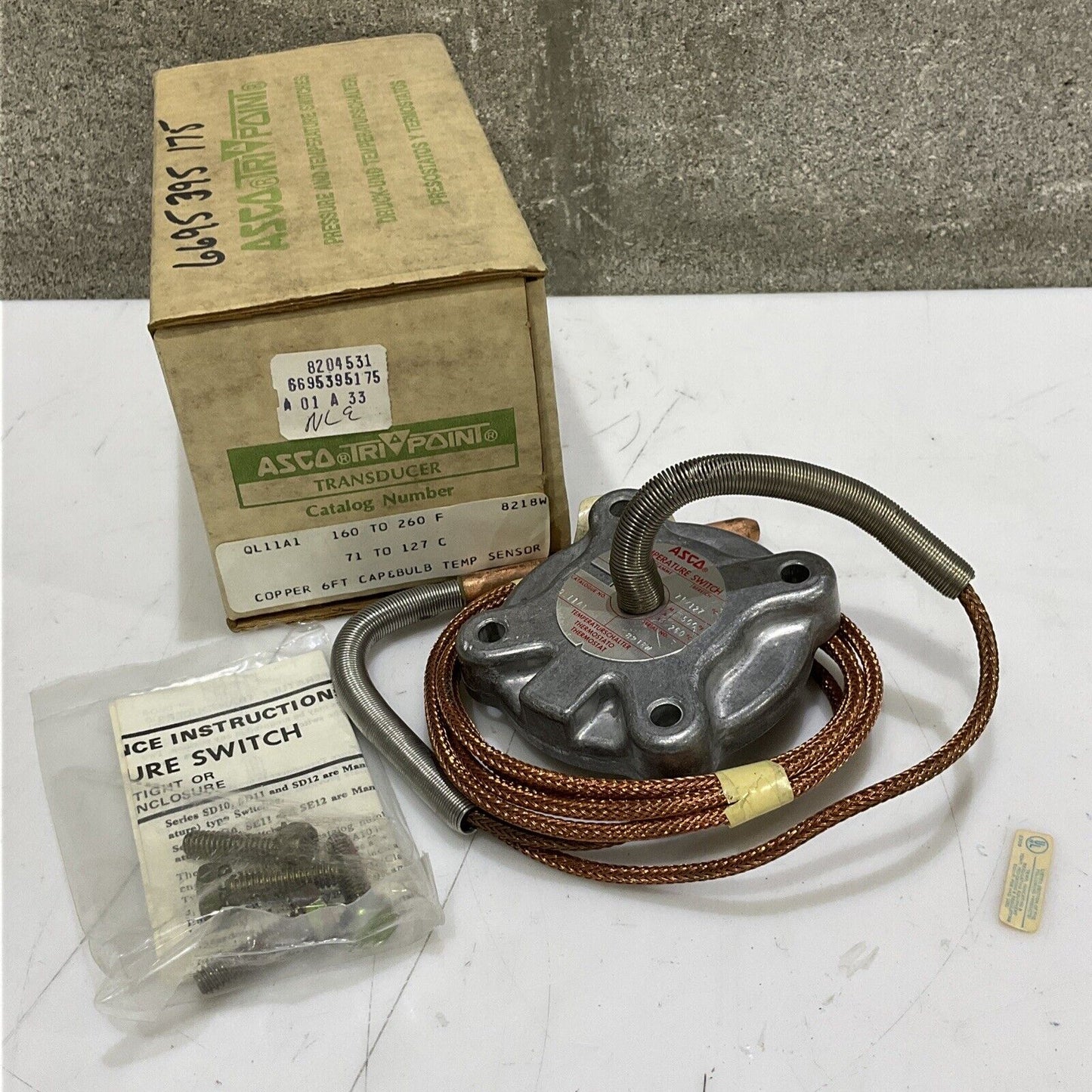 ASCO QL11A1 TEMPERATURE TRANSDUCER SWITCH 160-260F W/ 6FT COPPER TEMP SENSOR 373