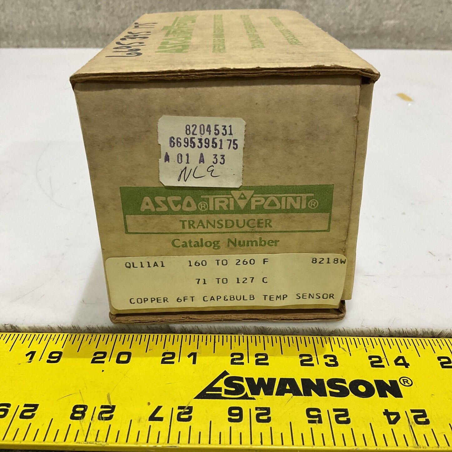 ASCO QL11A1 TEMPERATURE TRANSDUCER SWITCH 160-260F W/ 6FT COPPER TEMP SENSOR 373