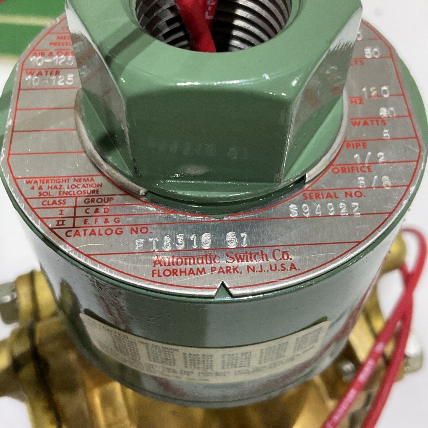 ASCO FT8316 67 SOLENOID VALVE 120V 60CYC 373