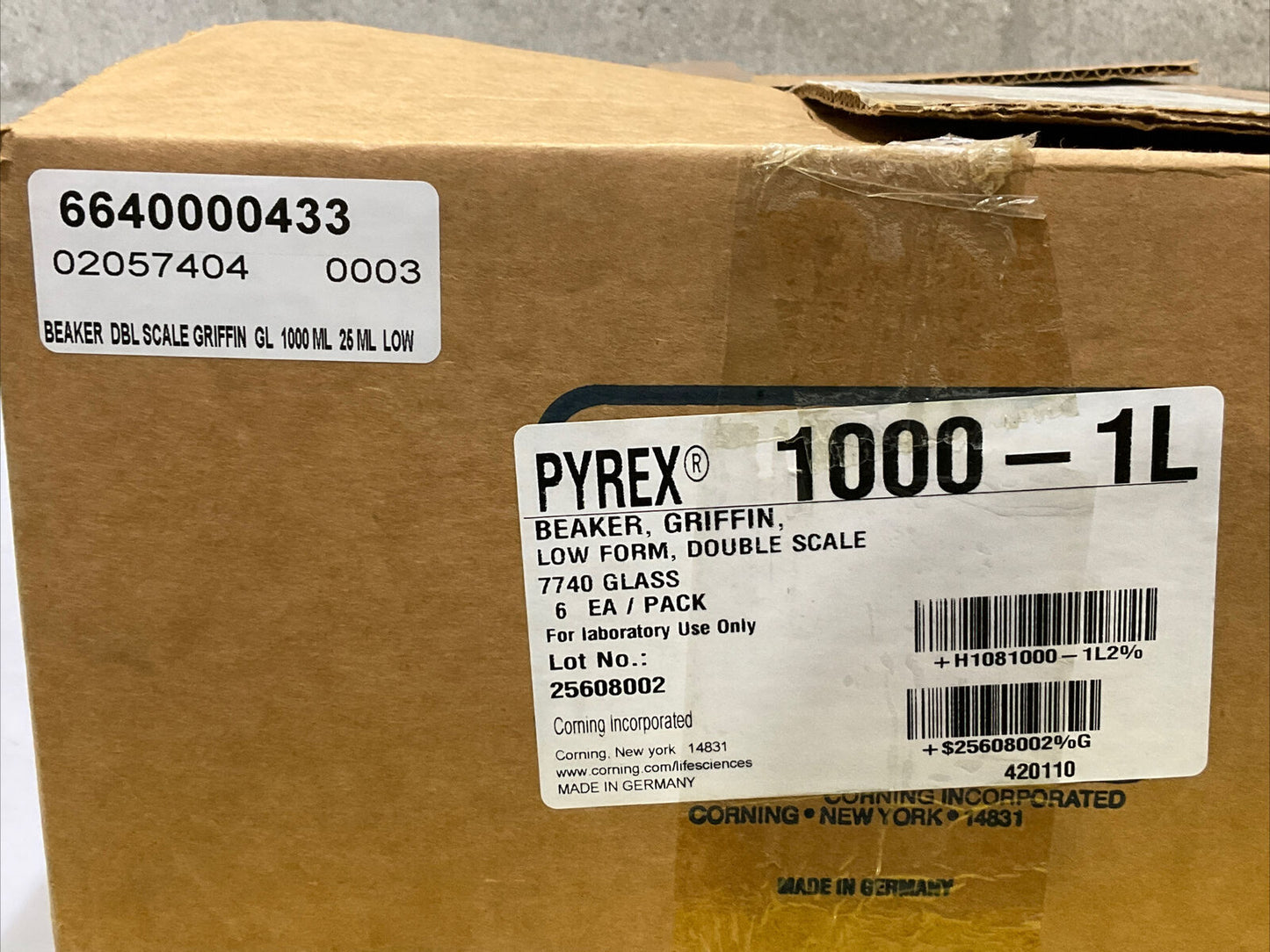 PYREX 1000-1L GRIFFIN BEAKER LOW FORM DOUBLE SCALE 7740 GLASS LOT OF 6 373