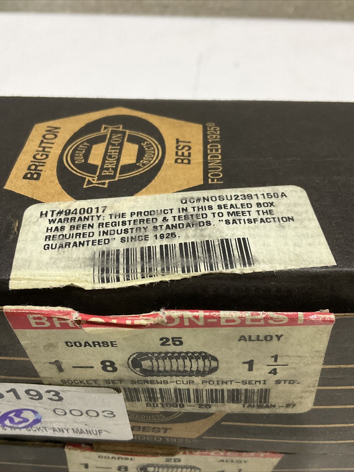 BRIGHTON 1-8 8 TPI 1” X 1.25” SOCKET SCREW SET ALLOY LOT OF 100 373
