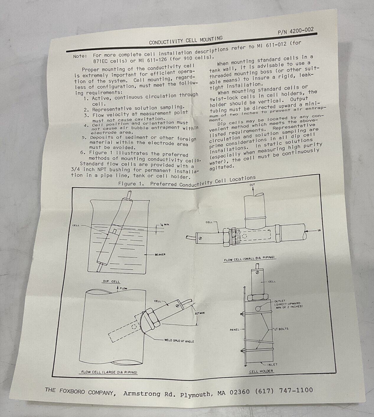 FOXBORO 910-HA2 CONDUCTIVITY CELL 373