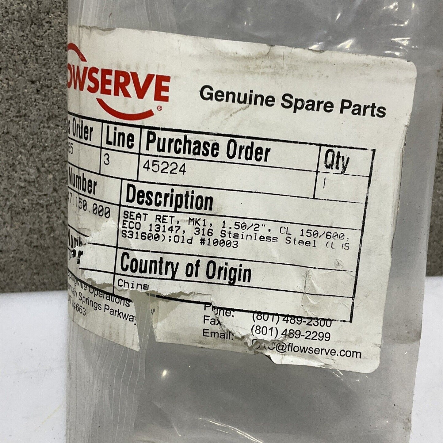 FLOWSERVE 001847-150-000 SEAT RETAINER 1.50/2” CL 150/600 ECO 13147 316 SS 373