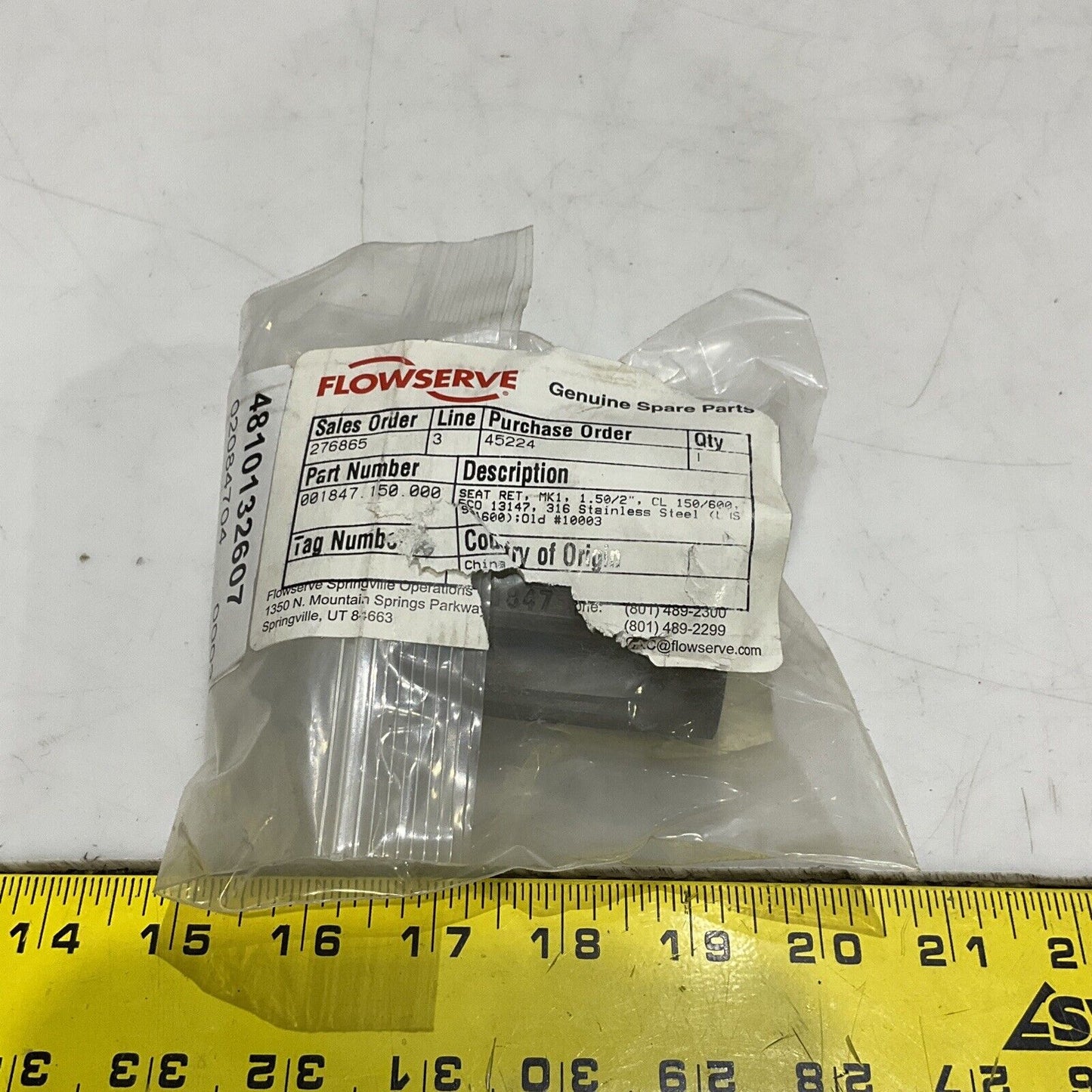 FLOWSERVE 001847-150-000 SEAT RETAINER 1.50/2” CL 150/600 ECO 13147 316 SS 373