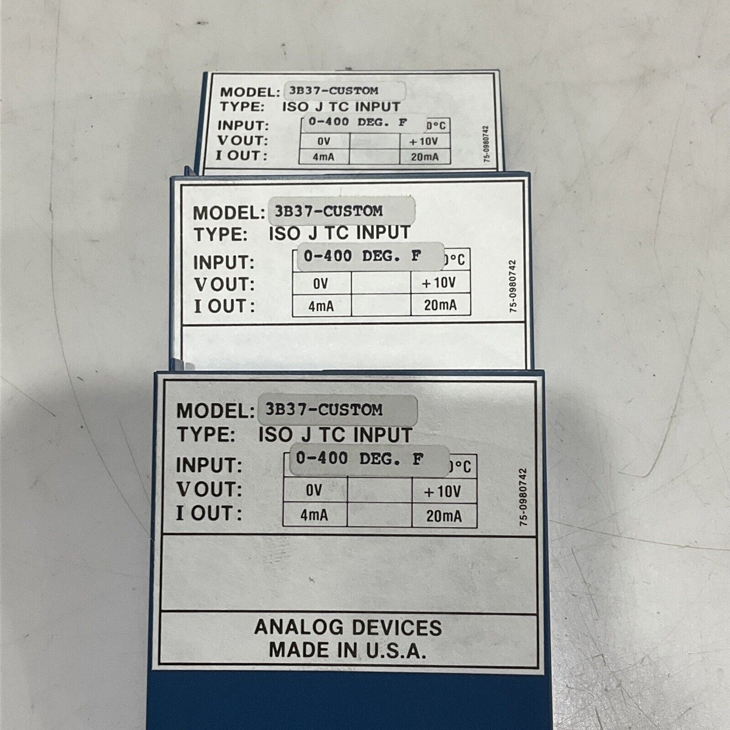 ANALOG DEVICES 3B37-CUSTOM ISOLATED TC INPUT 0-400 DEGREE F LOT OF 3 373