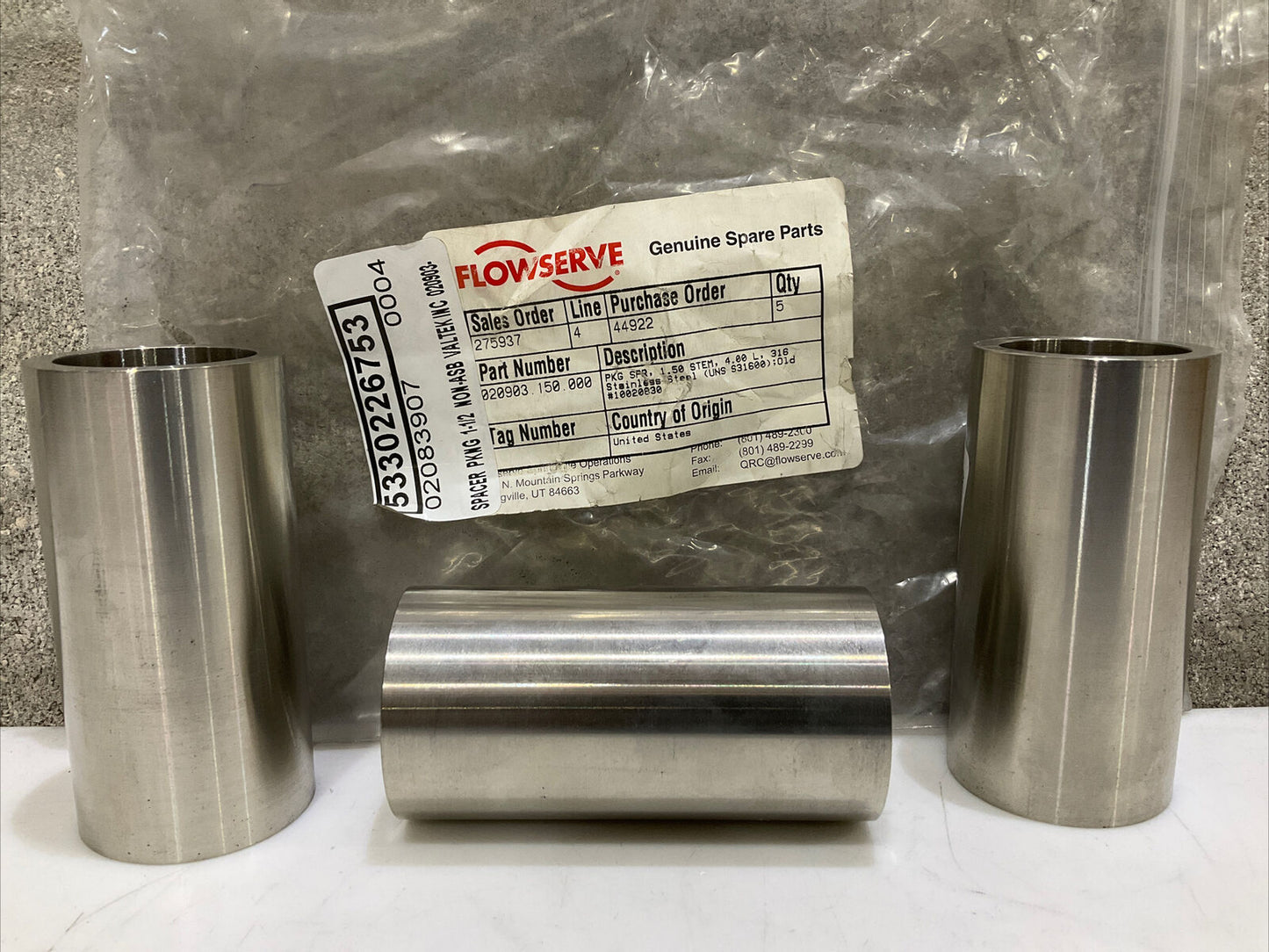 FLOWSERVE 0020903-150-000 SPACER PACKAGING 1.50 STEM 4L 316 SS LOT OF 3 373