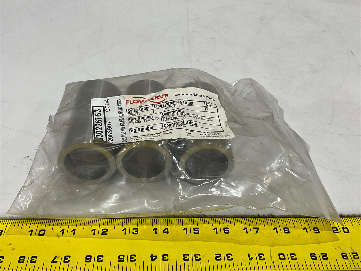 FLOWSERVE 0020903-150-000 SPACER PACKAGING 1.50 STEM 4L 316 SS LOT OF 3 373