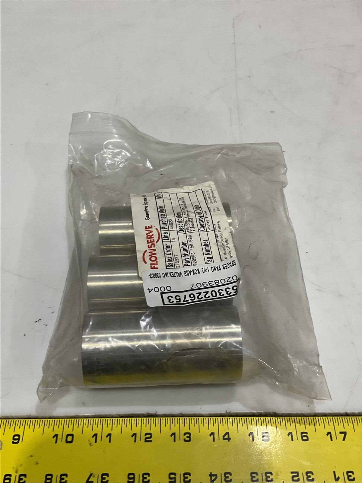 FLOWSERVE 0020903-150-000 SPACER PACKAGING 1.50 STEM 4L 316 SS LOT OF 3 373
