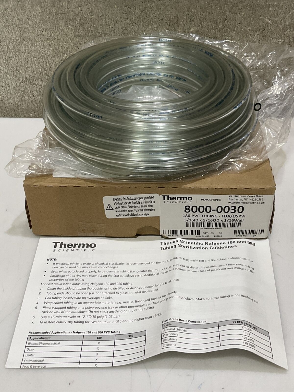 THERMO SCIENTIFIC 8000-0030 CLEAR PVC TUBING 3/16 ID X 5/16 OD X 1/16 WALL 373