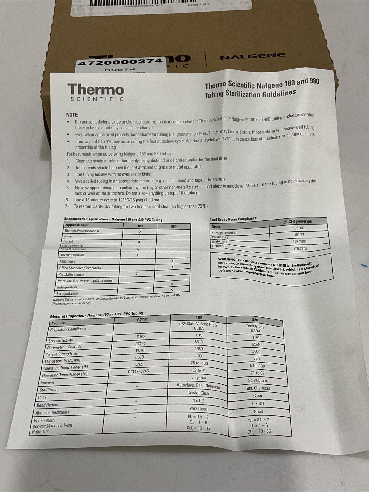 THERMO SCIENTIFIC 8000-0030 CLEAR PVC TUBING 3/16 ID X 5/16 OD X 1/16 WALL 373