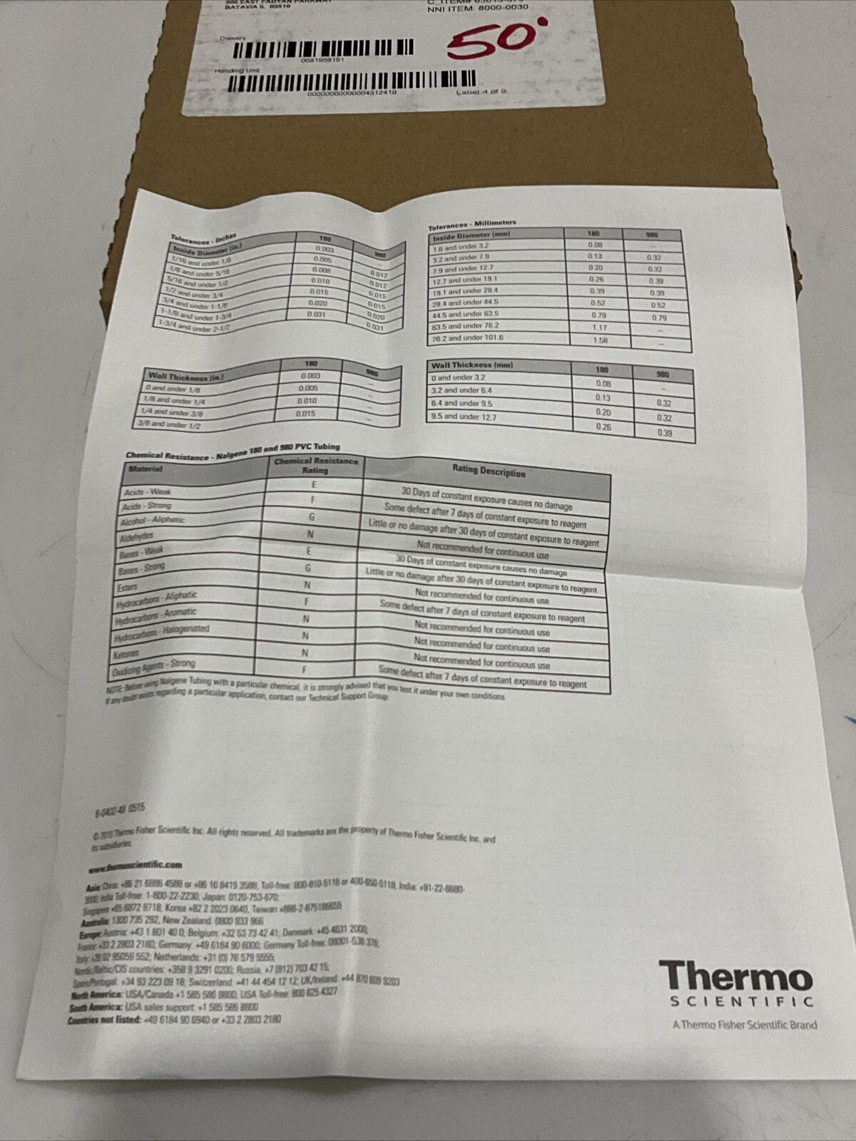 THERMO SCIENTIFIC 8000-0030 CLEAR PVC TUBING 3/16 ID X 5/16 OD X 1/16 WALL 373