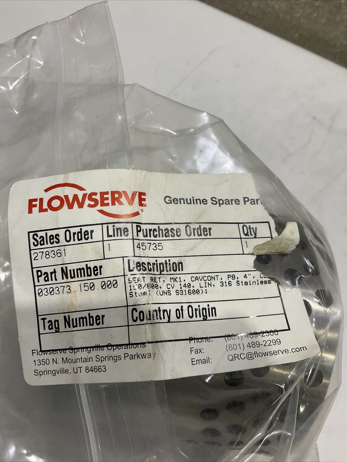 FLOWSERVE 030373-150-000 SEAT RETAINER MK1 CAVCONT 4” CL 150/600 CV 140 316 373